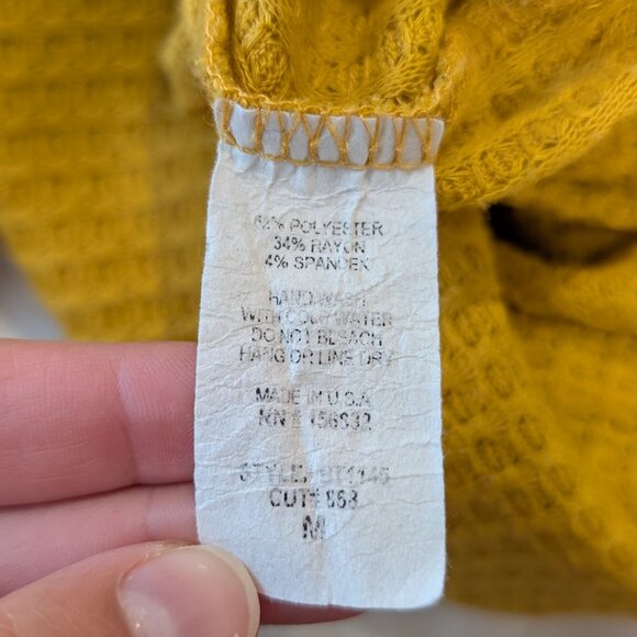 Bibi Yellow Waffle Knit Tie-Front Slouchy Long Sleeve Top - Picture 6 of 6